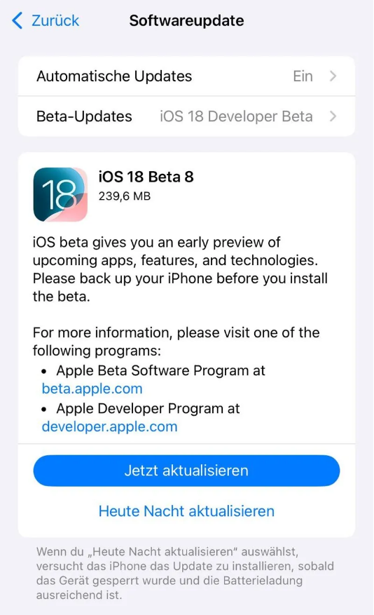 醴陵苹果手机维修分享苹果 iOS / iPadOS 18 开发者预览版 Beta 8 发布 